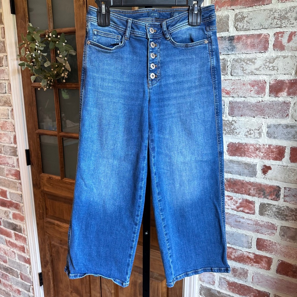 J. Jill Jeans Women Blue High Rise Wide Leg Crop Button Fly Denim Casual 4P